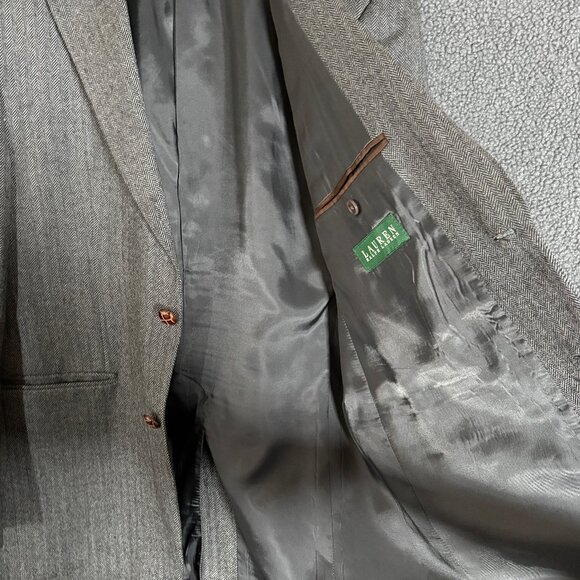 Lauren Ralph Lauren Wool Herringbone Elbow Patch Sport Coat Blazer - Men's 40R - Picture 7 of 12